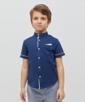 Chinese Collar Blue Shirt