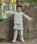 Tropical Print Kurta And Pants, Bandi Set