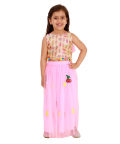 Pink Pom Pom Style Lehenga Set With Patches