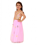 Pink Pom Pom Style Lehenga Set With Patches