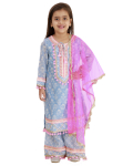 Blue Mal Kurta Set With Pom Poms