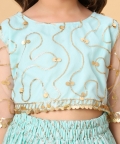 Three Piece Aqua Blue Party Wear Lehnga Top Dupatta Set