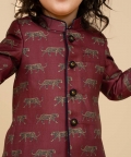 Dark Maroon Silk Printed Bandhgala With Black Pants