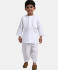 Front Open Embroidered Kurta Dhoti for Boys-White