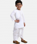 Front Open Embroidered Kurta Dhoti for Boys-White