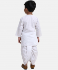 Front Open Embroidered Kurta Dhoti for Boys-White