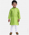 Stand Collar Cotton Kurta pajama-Green