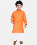 Stand Collar Cotton Kurta pajama-Orange