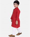 Stand Collar Cotton Kurta pajama-Red
