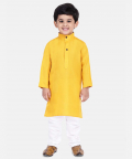 Stand Collar Cotton Kurta pajama-Yellow