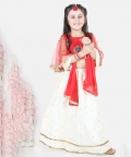 Jacquard Flared Sleeve Top & Silk Lehenga & Dupatta