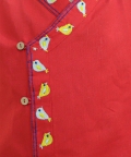Embroidery Front Open Cotton Kurta with Dhoti - Red