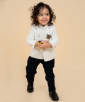White Textured Fabric Angrakha Bandhgala With Black Pants