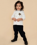 White Textured Fabric Angrakha Bandhgala With Black Pants