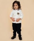 White Textured Fabric Angrakha Bandhgala With Black Pants