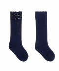 Navy Blue Long Sequin Bow Sock