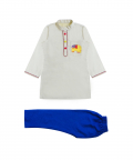 Beige Elephant Motif Kurta With Blue Pants