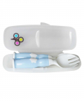 Zoli Ergonomic Fork & Spoon Set With Travel Case-Mist Blue