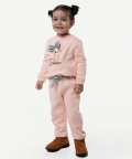 Peach Round Neck Cotton Sweatshirt With Trouser Set