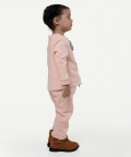 Peach Round Neck Cotton Sweatshirt With Trouser Set