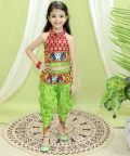 Halter Neck Printed Cotton Choli With Dhoti-Maroon