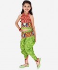 Halter Neck Printed Cotton Choli With Dhoti-Maroon
