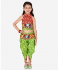 Halter Neck Printed Cotton Choli With Dhoti-Maroon