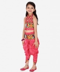 Halter Neck Printed Cotton Choli With Dhoti-Pink