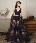 Black Crop Top with Printed Skirt