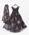 Black Crop Top with Printed Skirt