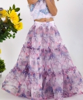 Blouse With Printed Layered Organza Lehenga