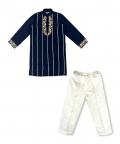 Blue colorful mirror work kurta set for boys