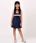 Blue Princess Patch Dress With Gold Belt
