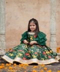Bottle Green Autmn Bouquet Lehnga Blouse With Dupatta