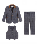 Boys Blue Check 3 Piece Suit