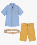 Boys Blue Shirt And Bermuda Shorts Set With Belt