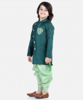 Hand Embroidered Kurta Dhoti for Boys-Green