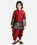 Full Sleeve Silk Border Dhoti Kurta for Boys-Maroon