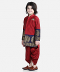 Full Sleeve Silk Border Dhoti Kurta for Boys-Maroon