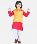 Attached Jacquard Jacket Kurta Pajama for Boys-Pink