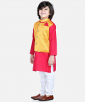 Attached Jacquard Jacket Kurta Pajama for Boys-Pink