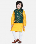 3 Piece Jacquard Jacket Silk Kurta Pajama for Boys-Green