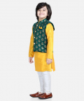 3 Piece Jacquard Jacket Silk Kurta Pajama for Boys-Green