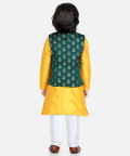 3 Piece Jacquard Jacket Silk Kurta Pajama for Boys-Green