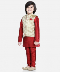 3 Piece Jacquard Jacket Silk Kurta Pajama for Boys-Maroon