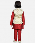 3 Piece Jacquard Jacket Silk Kurta Pajama for Boys-Maroon