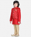 3 Piece Jacquard Jacket Silk Kurta Pajama for Boys-Red
