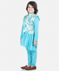 Assymetric Kurta Pajama with Jacket-Blue
