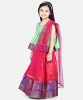 Jacquard Lehenga with Flared Choli with Dupatta-Green