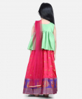 Jacquard Lehenga with Flared Choli with Dupatta-Green